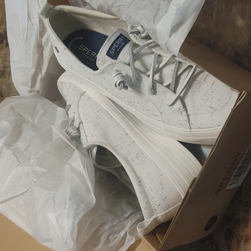Sperry Crest Vibe womens platform tennis shoes.  White w/ multi colored flecks - Picture 4 of 11
